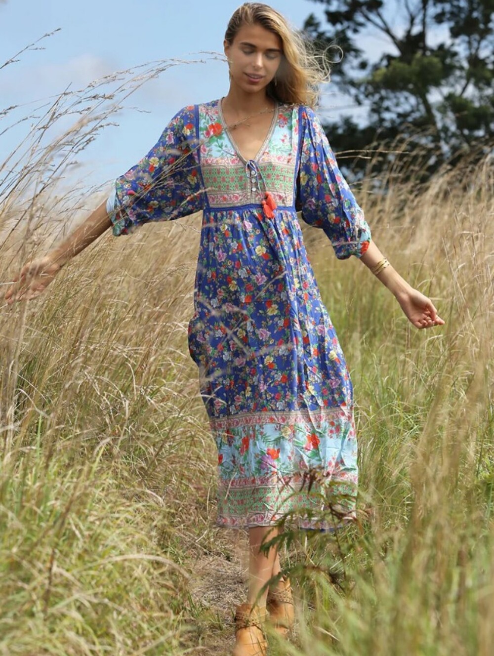 Miriam Boho Dress Lazuli 97% Cotton 3% Spandex